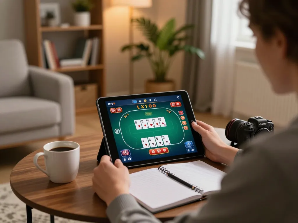 Engaging in online poker gameplay on HB88 from the comfort of home, showcasing strategic betting.