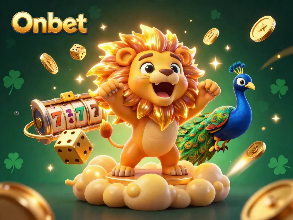 Experience thrilling wins at Onbet with a dynamic 3D casino illustration showcasing exciting jackpot elements and vibrant characters.