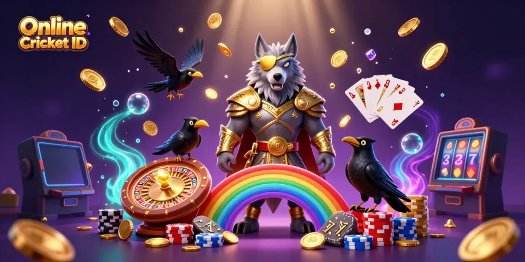 Experience thrilling gameplay with Online Cricket ID in a vibrant 3D rendering featuring Odin and ravens.