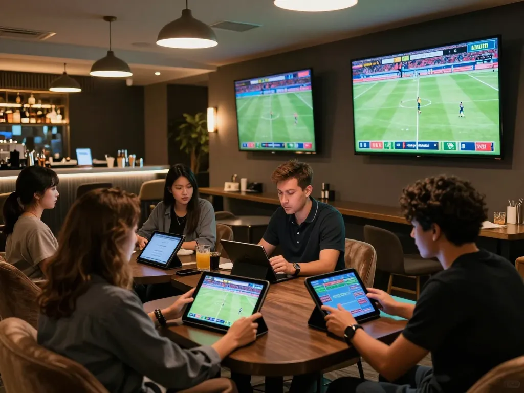 Exciting sports betting experience at cm88 with patrons actively engaging in live match analysis and placing bets.