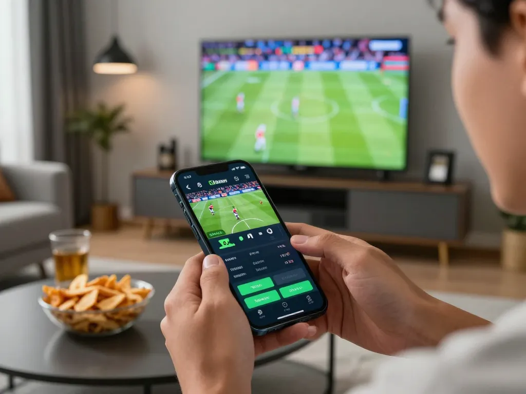 Experience interactive live sports betting with XX88 on a stylish mobile device in a modern home.