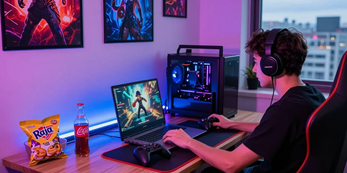 Engaged user at Raja Game login on a vibrant gaming setup with colorful LED lights.