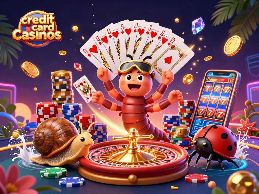 Experience the excitement of credit card casinos with this lively 3D scene illustrating vibrant gameplay.