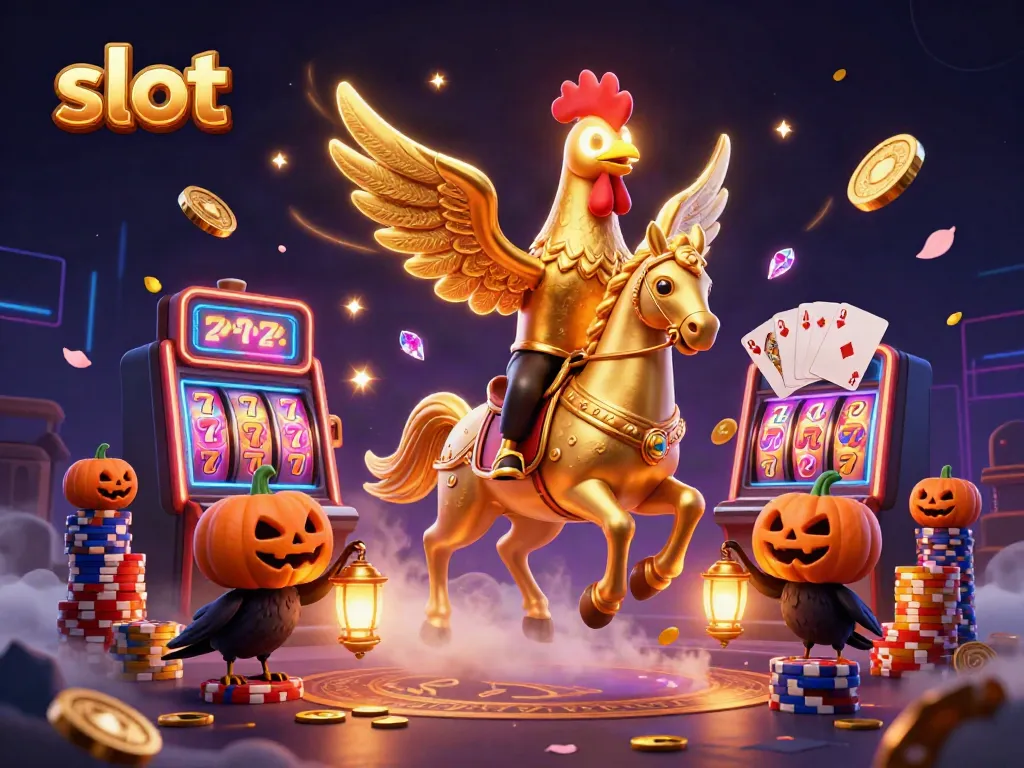 Experience thrilling slots with a vibrant 3D casino scene filled with sparkling coins and lucky symbols.