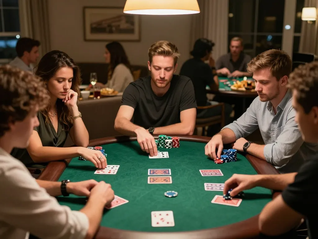 Players enjoying a fun and competitive poker night at home with vin88 gaming action.