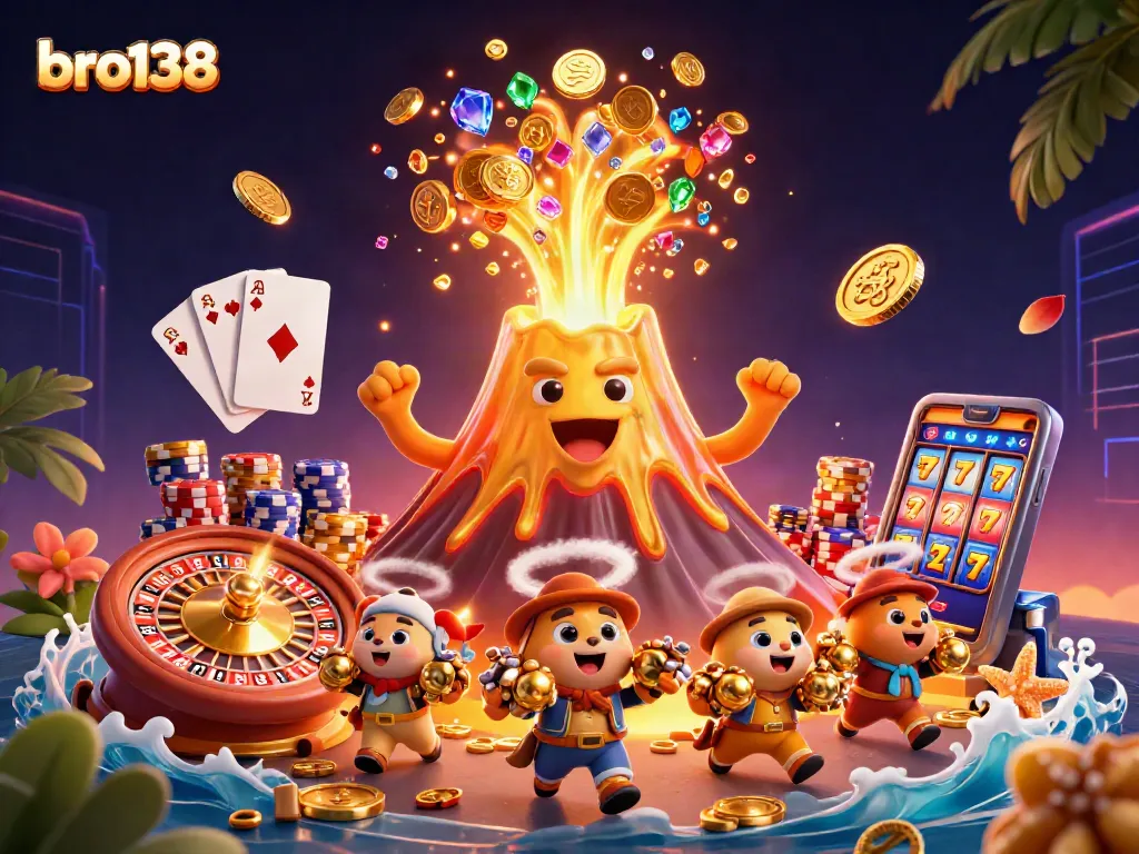 Experience thrilling wins at bro138 with a golden volcano erupting treasures and excitement.
