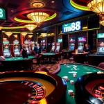 Experience high-stakes excitement at link mm88, featuring a luxurious casino scene with engaging games.