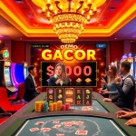 Dynamic gaming scene featuring demo gacor with players celebrating big wins at a luxurious casino.
