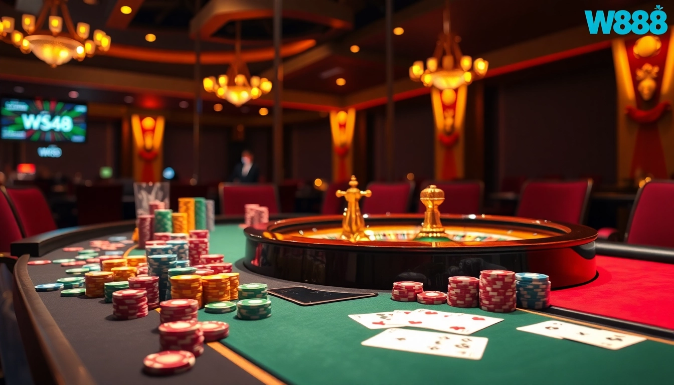 Experience the excitement of gambling at Trang chủ WW88 with vibrant casino visuals.