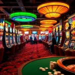 Players spinning colorful slot machines in an exciting casino environment, aiming for jackpots.