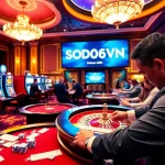 Players enjoying high-stakes action at SODO66VN casino tables with vibrant gaming atmosphere.