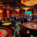 Experience the excitement of mv88 with players at a luxurious casino table and vibrant slot machines.