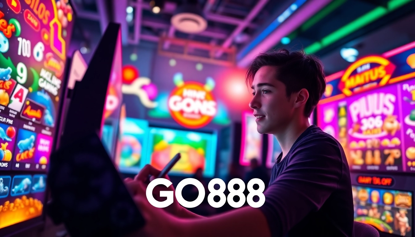 Tải GO88 - Exciting online gaming scene showcasing vibrant interfaces and game icons.