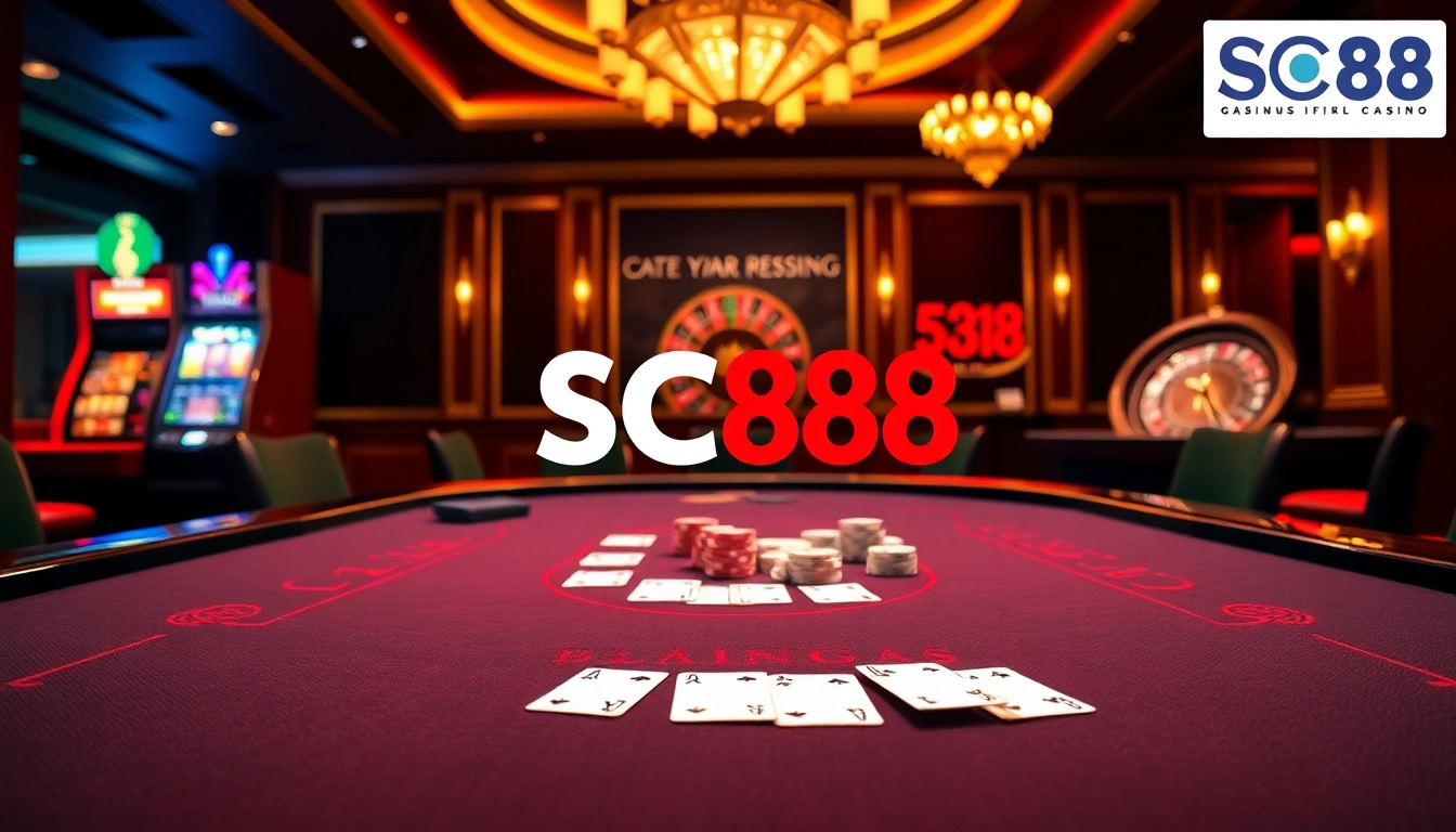 Experience the thrill of SC88 LINK at an elegant casino table with cards and chips.