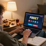 Players enjoying online gaming experience on F8BET, showcasing casino interface on a laptop.