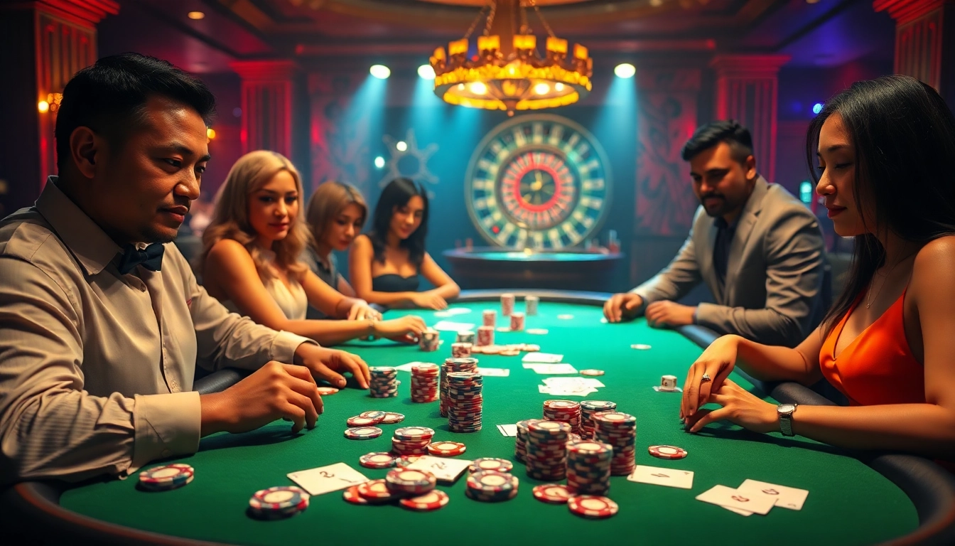 KONG 88 poker game showcasing elite players, chips, and excitement at a luxurious casino table.