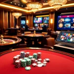 Experience the excitement of gambling at https://fb88.style/ with vibrant poker chips and a roulette wheel.