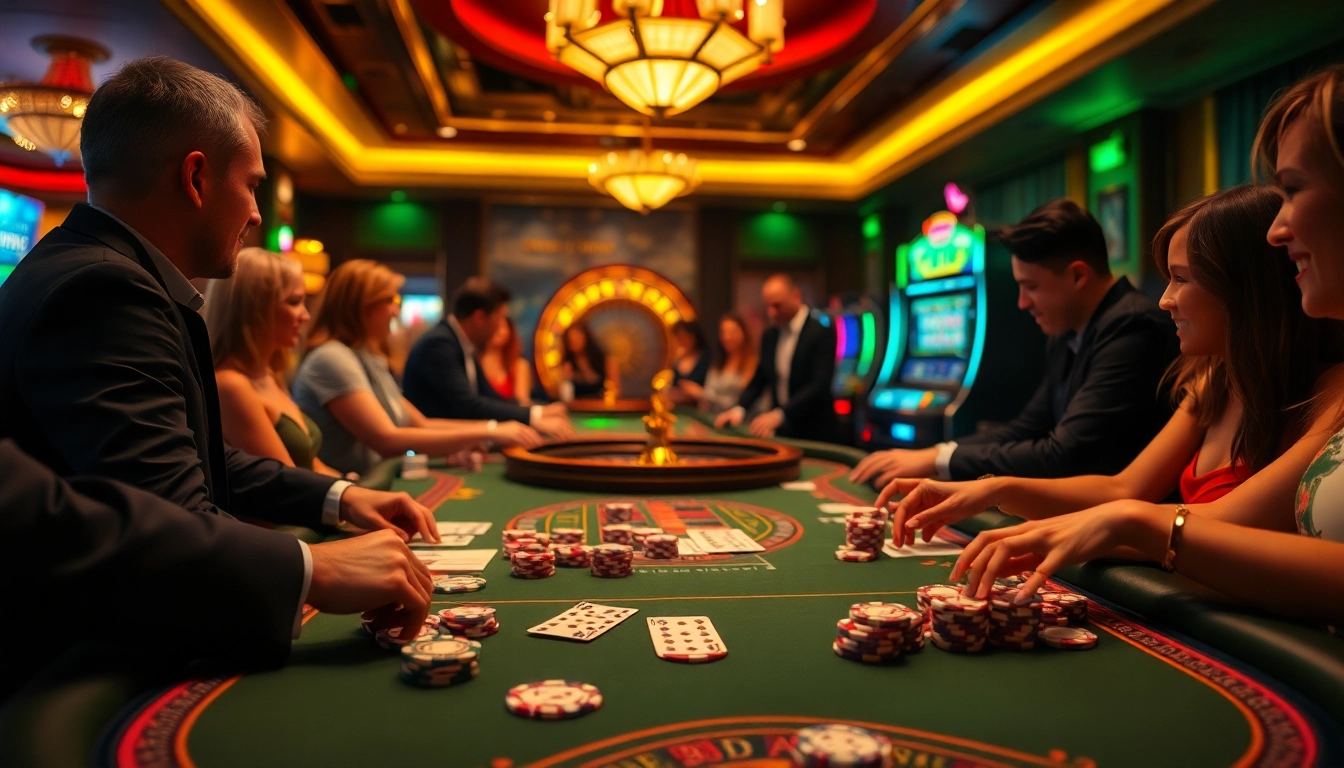 Players enjoying a thrilling BDJL-themed casino experience at an elegant gaming table.