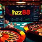Spinning roulette wheel and dynamic poker chips betting action on https://hz88.forum/ casino interface