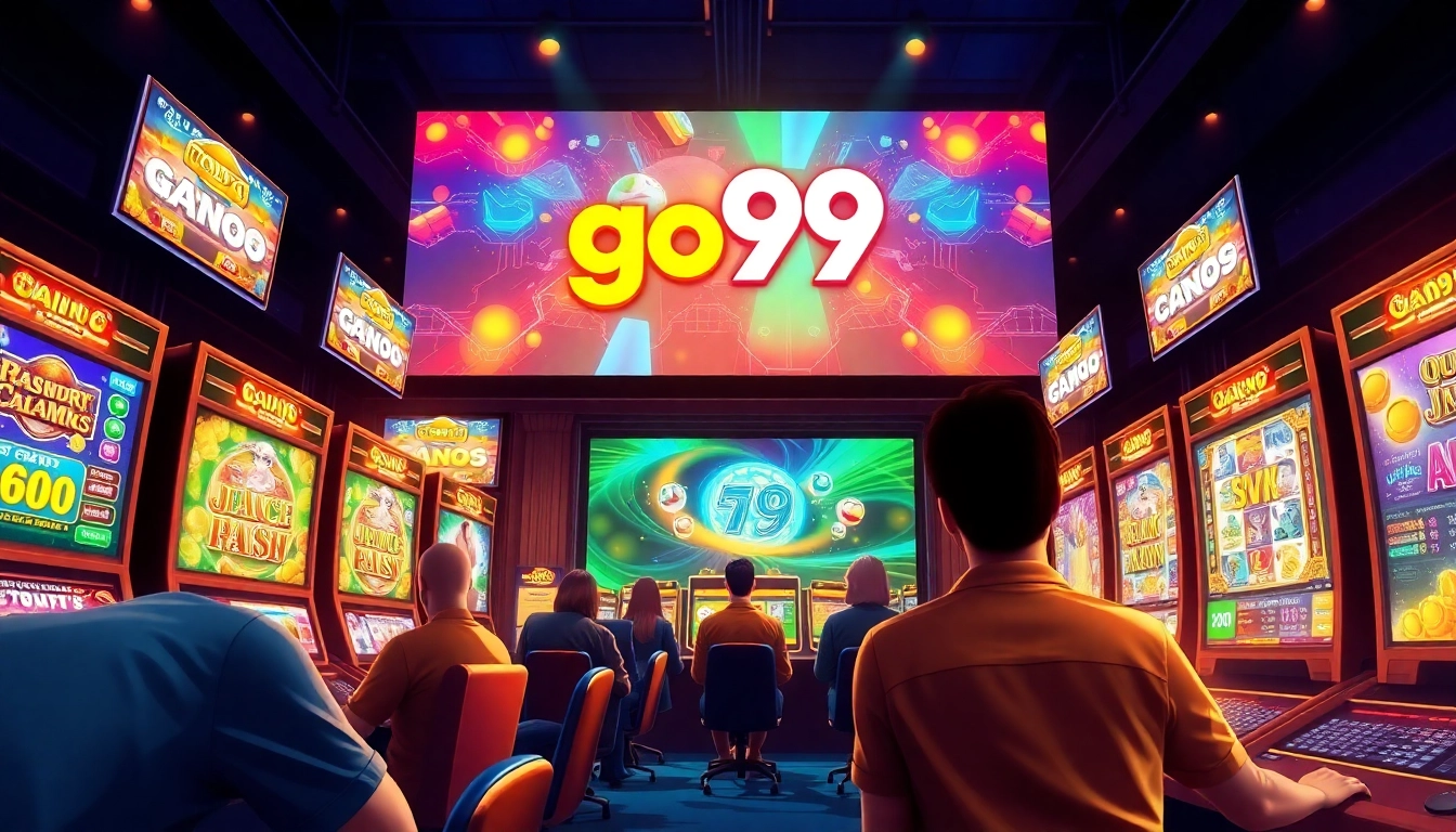Exciting gaming atmosphere featuring go99 gold online casino platform with vibrant screens and immersive player experience.
