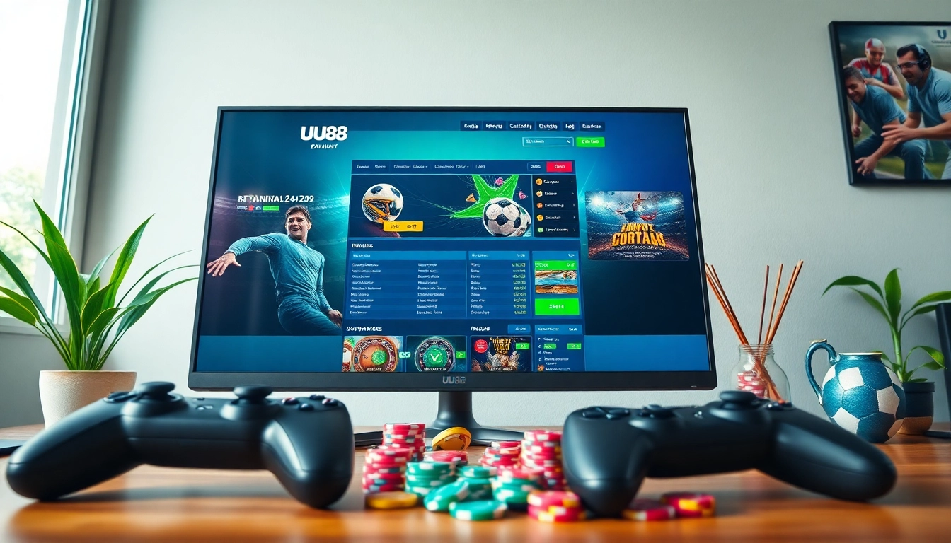 Online betting platform interface featuring UU88 at https://uu88.futbol/ with vibrant sports and gaming elements.