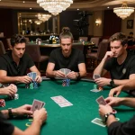 Engaged players strategizing during a high-stakes poker game at https://mm88.today/ casino, showcasing an elegant setup.