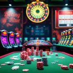Exciting action at nhà cái rr88 with vibrant casino elements including tables, cards, and slot machines.