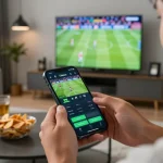 Experience interactive live sports betting with XX88 on a stylish mobile device in a modern home.