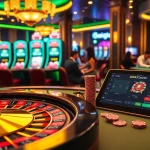 SODO CASINO gaming table with poker chips and roulette wheel in an elegant atmosphere.