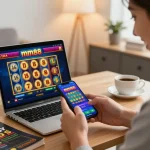 Engaging gameplay on mm88 casino app in a cozy home office setting.