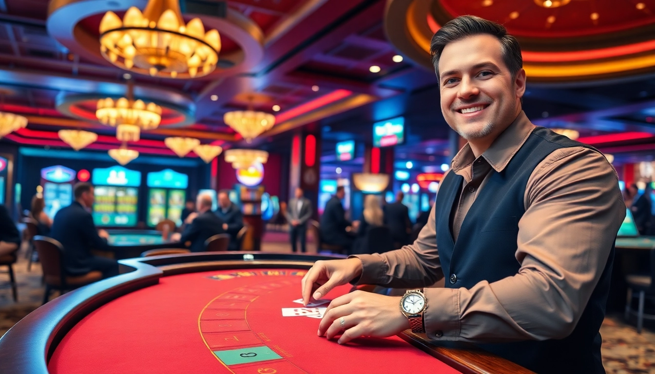 Engaging live casino experience in Singapore with a professional dealer at a gaming table.