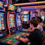 Engaged player enjoying the 88aa slot game amidst a lively casino atmosphere in 2026.