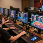 Engaged player using dinamit4d app on gaming screen during an intense online session