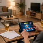 NAGA2000 player enjoying online gaming experience on a tablet in a cozy home setting.