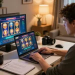 Player enjoying AU88 online casino games on laptop for strategic betting experience.