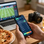 Adegan taruhan daring yang menarik menunjukkan smartphone dengan odds langsung untuk taruhan di samping laptop dan makanan ringan, menghubungkan ke https://www.josephineinteriordesign.com/floating-beds/.