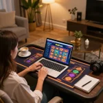 Engaging in strategic net88 bet while enjoying a cozy home gaming setup.