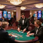 uu88 players placing strategic bets at a luxurious blackjack table in an upscale casino setting