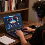 Engaging Betmen138 online gaming scene with focused player managing bankroll and betting strategy