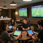 Exciting sports betting experience at cm88 with patrons actively engaging in live match analysis and placing bets.