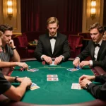 Engaging scene of high-stakes poker action at a Go 88 casino table, players strategizing their next moves.