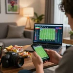 Engaging moment of a user placing bets on bk8's sports betting app during a live football match.