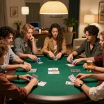Players enjoying a poker game at home with mega888, focusing on strategy and social interaction.