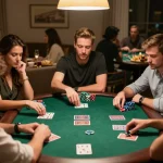 Players enjoying a fun and competitive poker night at home with vin88 gaming action.