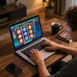 Engaged in sports betting on 123B trang chủ, a player studies live odds on a laptop in a cozy home setting.
