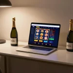 Engaging in online gameplay at 888vi with a sleek laptop and luxurious atmosphere.
