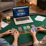 Engaging players strategizing at online usa casinos with blackjack on a laptop.