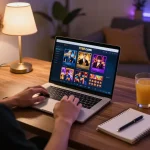 Player engaging with the Tr88 com online casino platform on a laptop, showcasing strategic gameplay and responsible gambling
