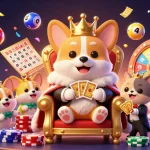 Experience excitement with five88z as a royal corgi enthrones amidst vibrant lottery game elements