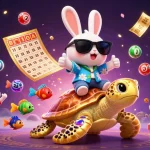 Experience fabet1 excitement with our lucky rabbit and golden turtle in a vibrant casino illustration.
